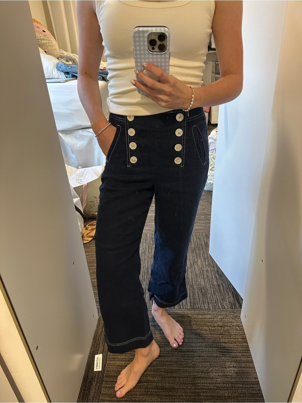 J. Crew Navy Pants with White Waistband Detail